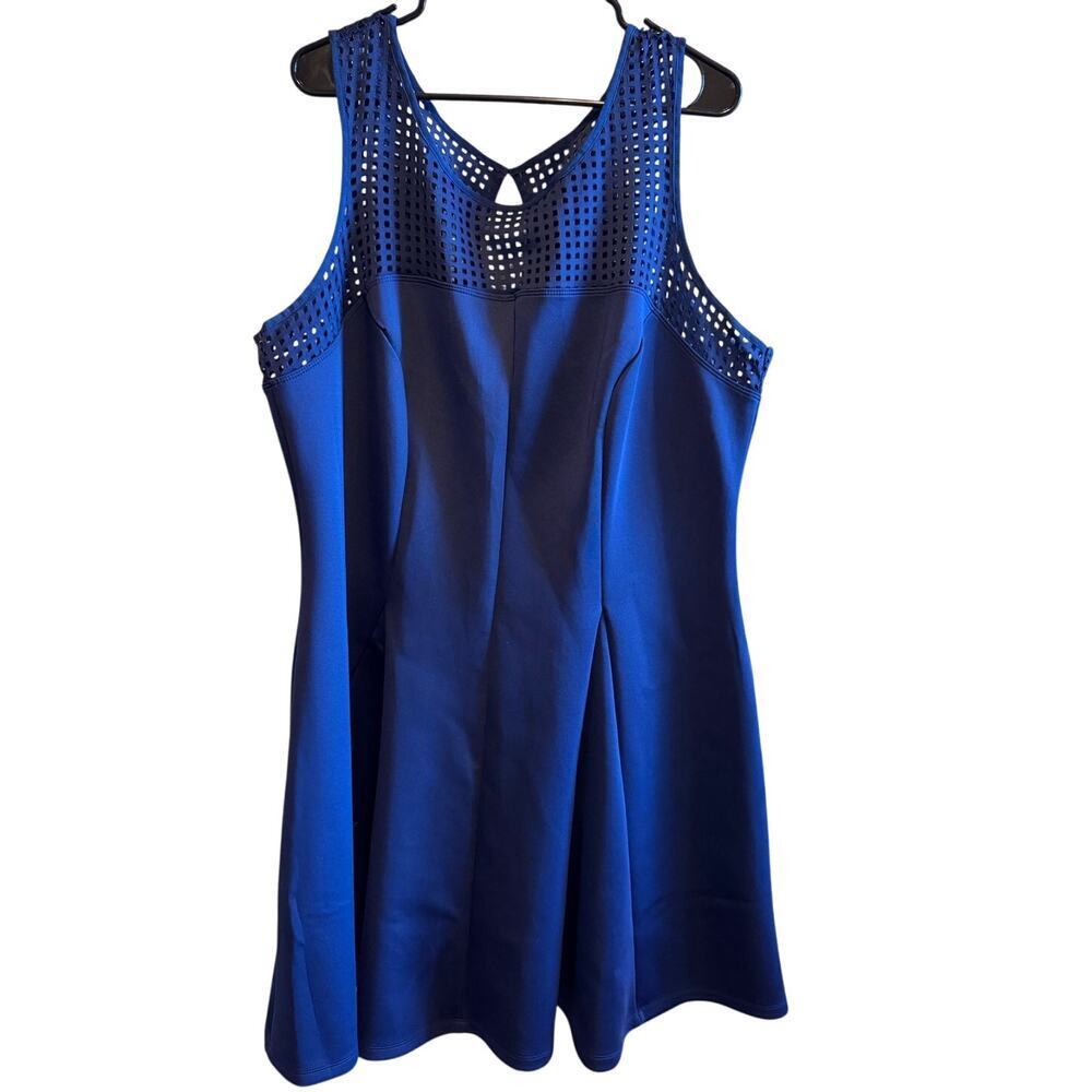 Paper Doll Navy Blue Fit and Flare Sleeveless Dress Latticework Cutout Plus 2X